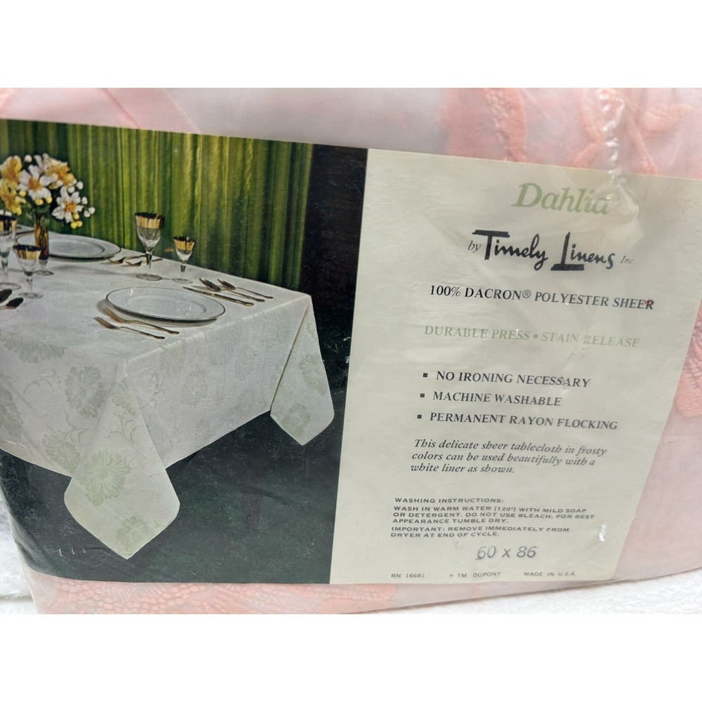 Vintage Timely Linens Sheer Pink Floral TABLECLOTH DACRON Holiday 60" X 86"‎